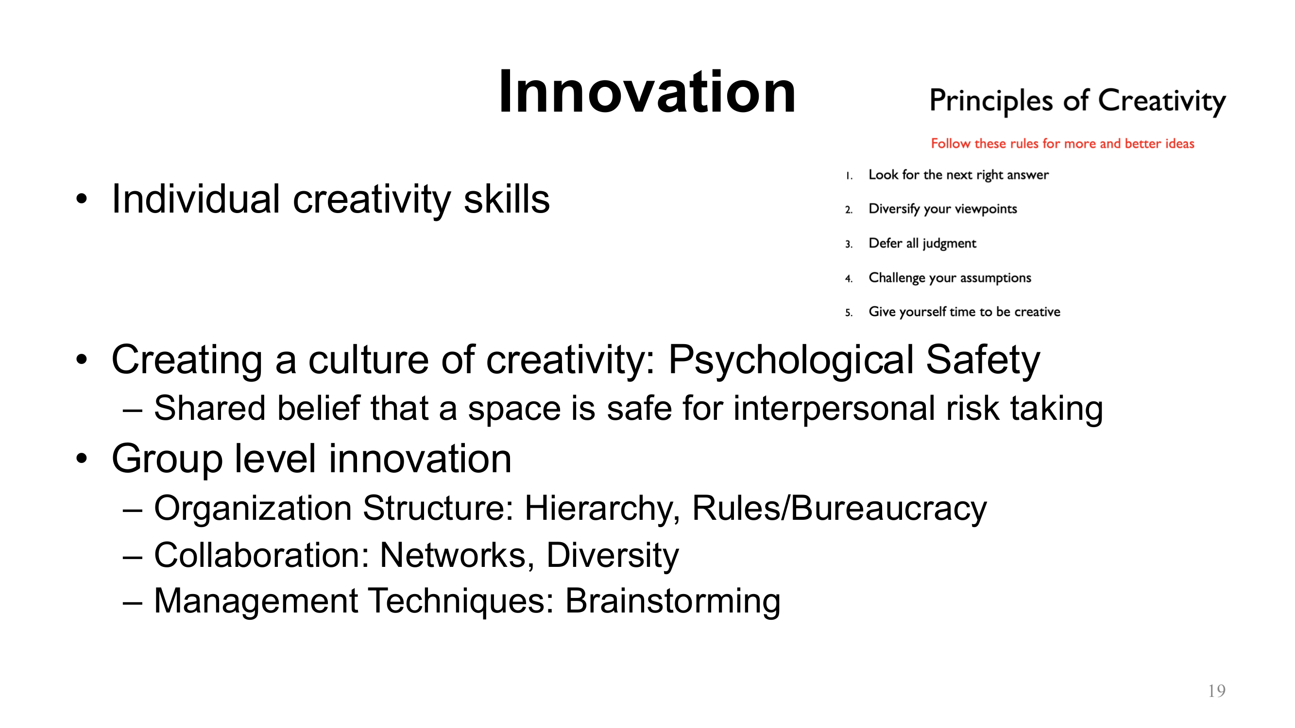 Innovation and Principles of Creativity